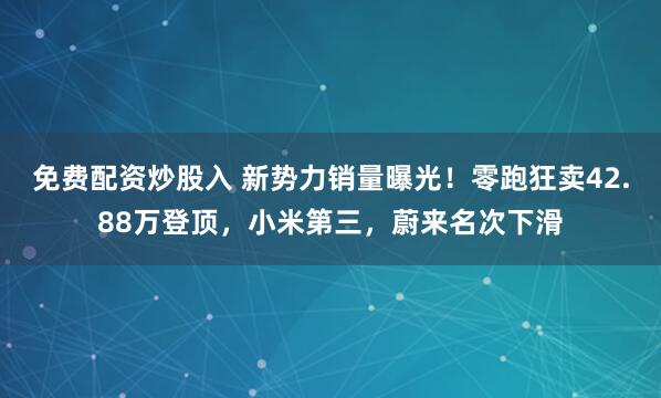 免费配资炒股入 新势力销量曝光！零跑狂卖42.88万登顶，小米第三，蔚来名次下滑